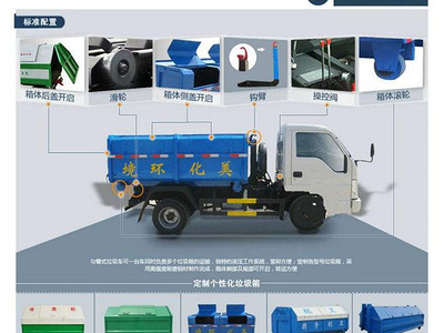 3方勾臂垃圾车配置 车厢可卸式垃圾车厂家图片